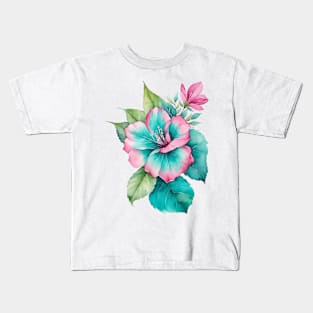 watercolor pink teal flower Kids T-Shirt